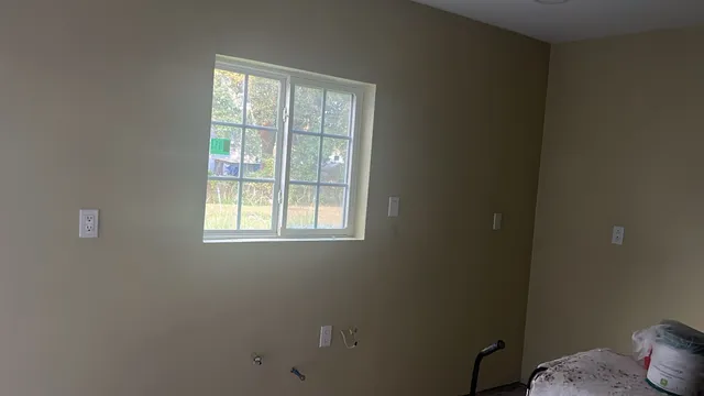 a view of a room with racks on the wall