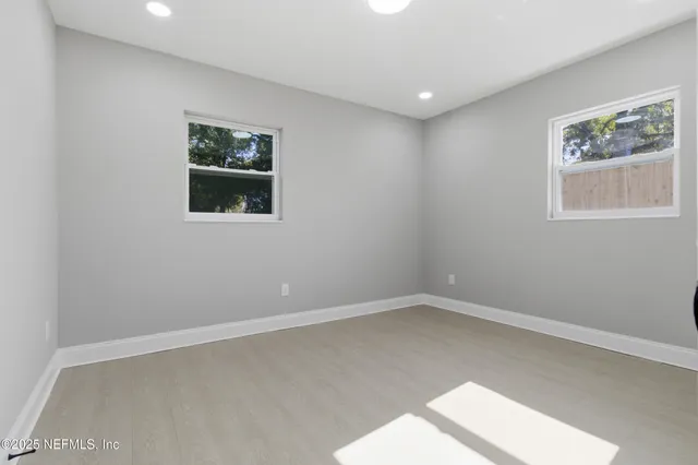 an empty room with a workbench