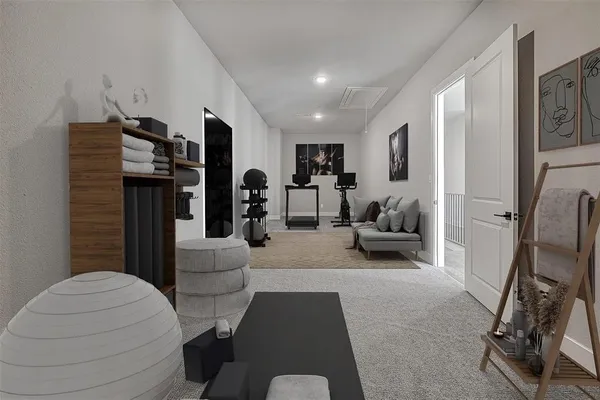a living room with furniture a large mirror and a flat screen tv