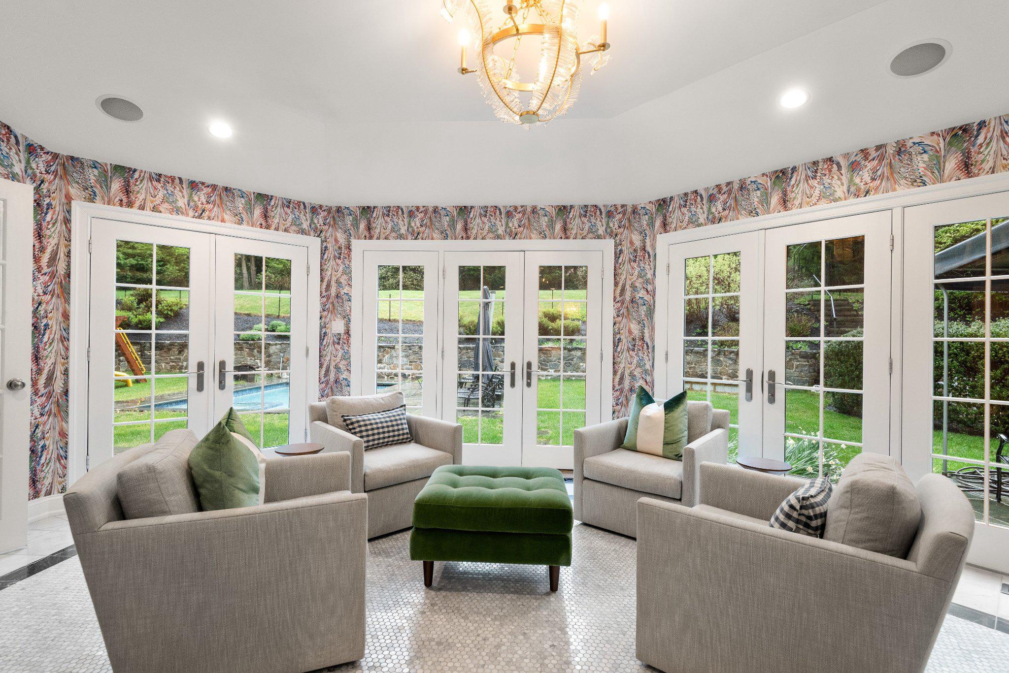 952 Lafayette Road Bryn Mawr, PA 19010 - Photo 23 of 87 A custom feathered chandelier to match wallpaper