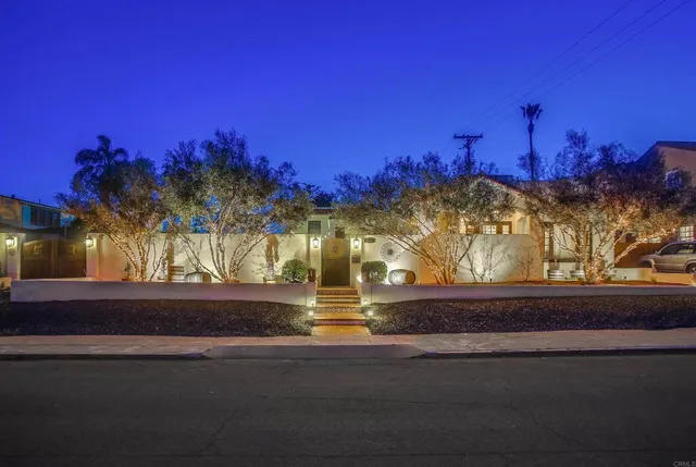 a view of a yard in front of a house with a street