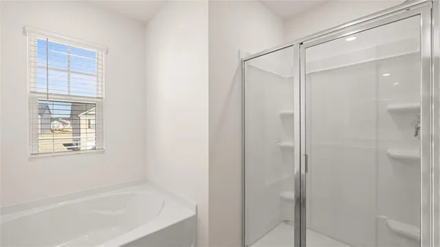 a bathroom with a bathtub and a shower