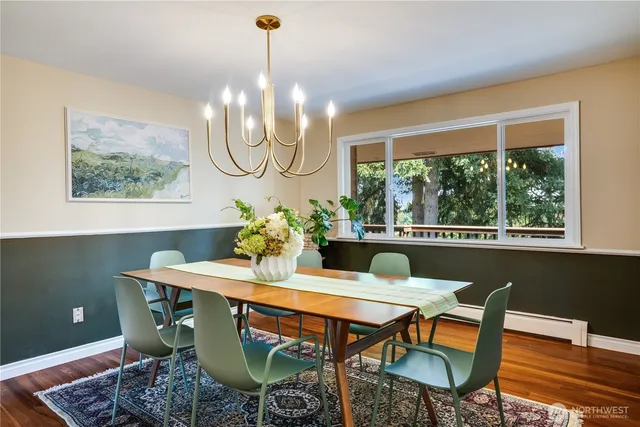 a dining room table chairs and a table