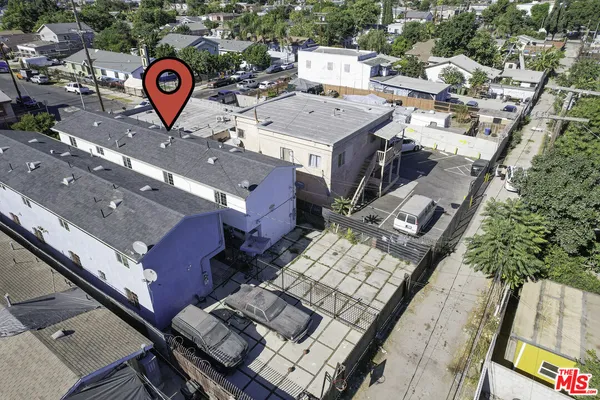 an aerial view of a parking space