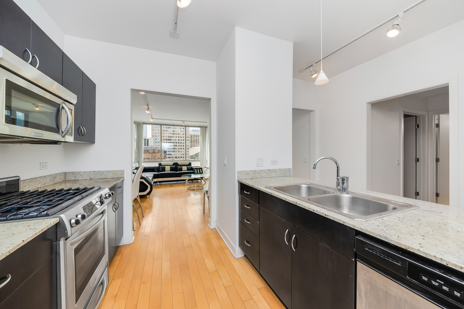 8 East Randolph Street, Unit 2107 Chicago, IL 60601 - Photo 5 of 13 a kitchen with a sink stove top oven and microwave