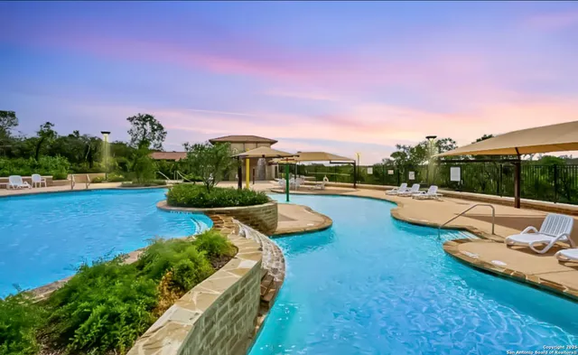 a view of a garden with houses