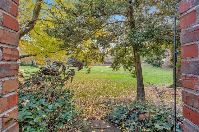 a view of outdoor space with trees all around