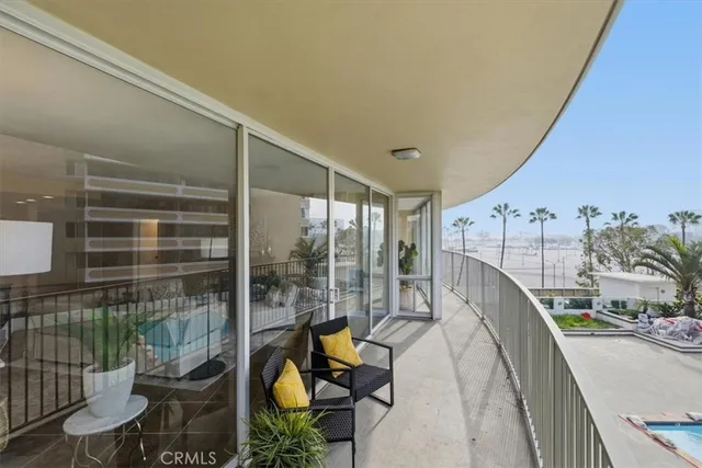 a garden view with a seating space