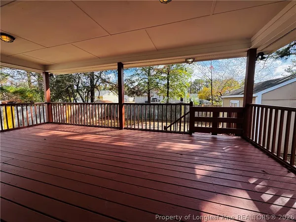 a view of a deck with a chair