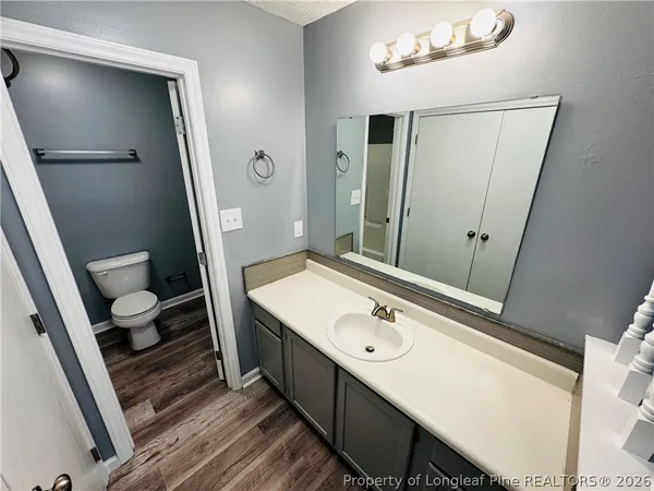 a bathroom with a sink a mirror and a toilet