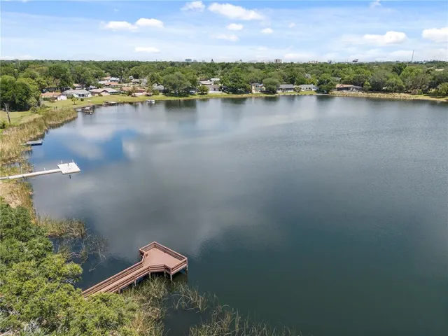 a view of a lake with a mountain in the background