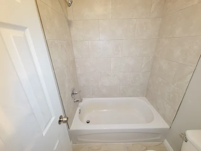 a bathroom with a bathtub