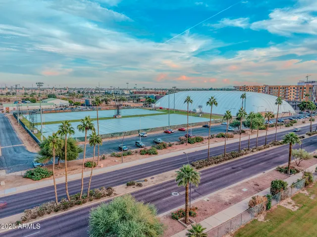 a city view with tall buildings