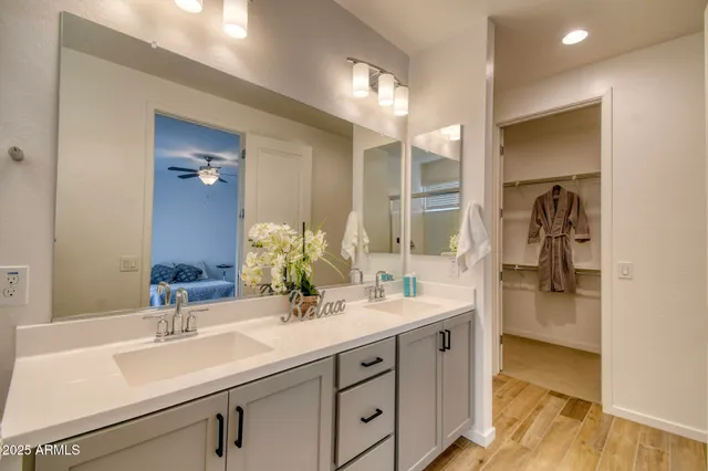 a bathroom with a sink double vanity