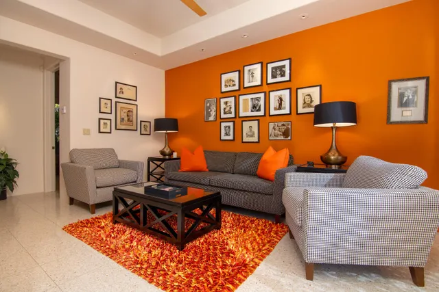 a view of a swimming pool with a garden and plants