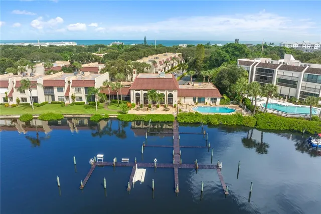 a view of a city with lawn chairs