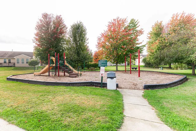 a view of a garden with a slide