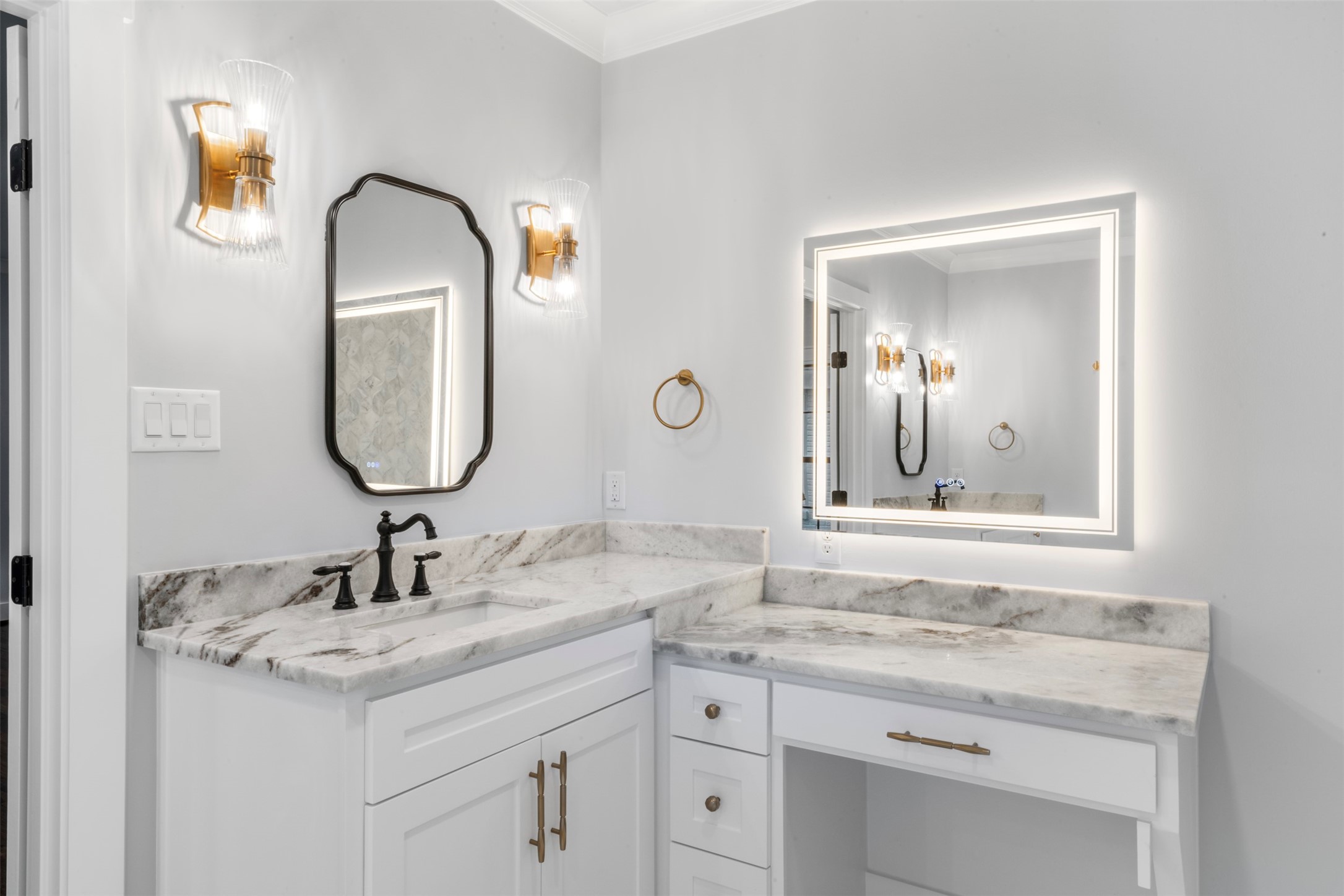 1723 Albans Road Houston, TX 77005 - Photo 26 of 50 a bathroom with a granite countertop double vanity sinks and a mirror