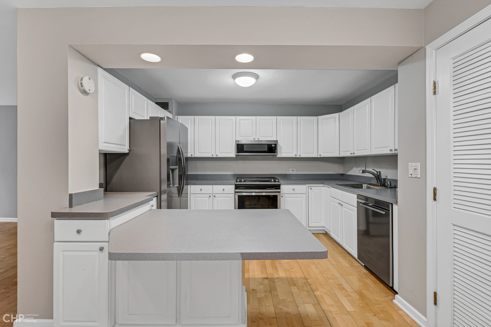 850 North Dewitt Place, Unit 4A Chicago, IL 60611 - Photo 6 of 22 a kitchen with a sink a counter top space stainless steel appliances and cabinets