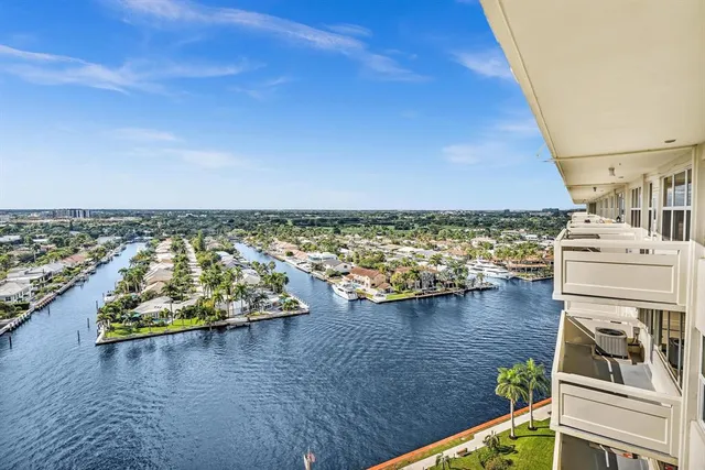 a view of a balcony with an ocean