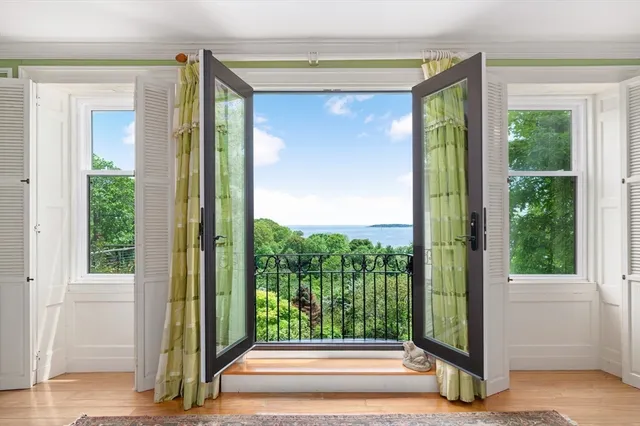 a view of a glass door with a from a window