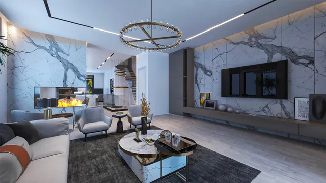 a living room with furniture and a flat screen tv