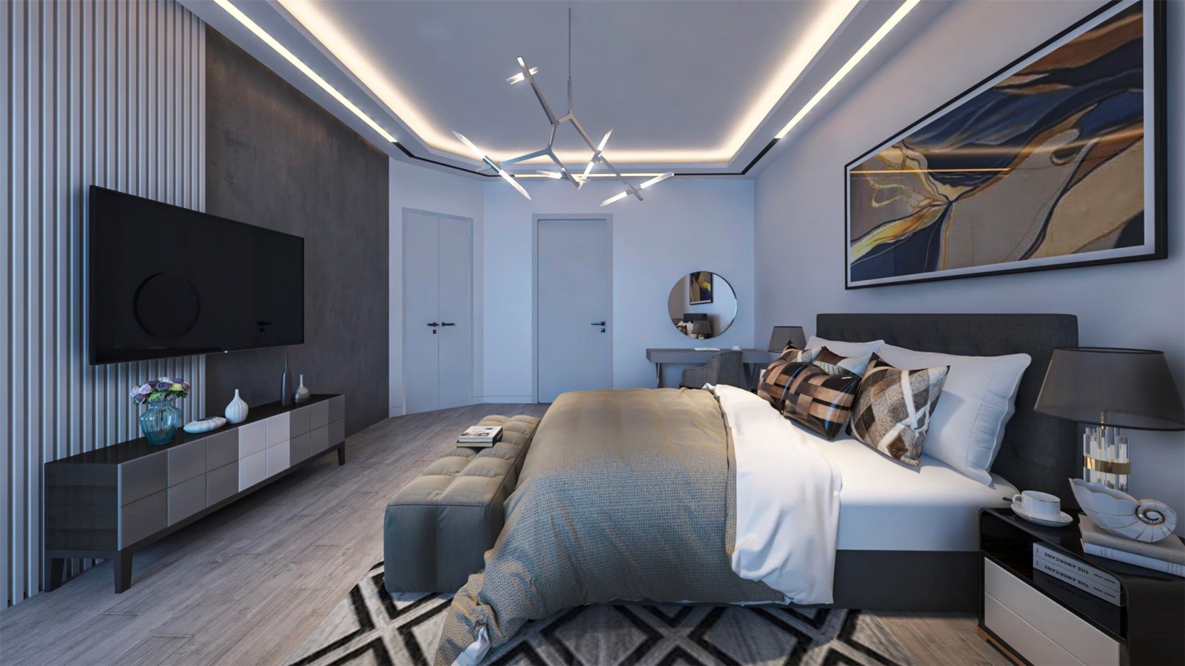 2310 West Main Street Houston, TX 77098 - Photo 17 of 34 a spacious bedroom with a bed and a flat screen tv