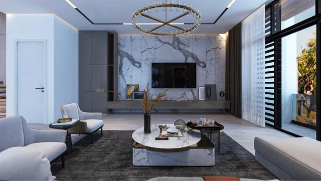 a living room with furniture and a flat screen tv