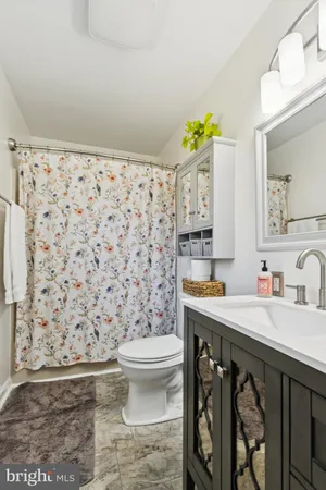 a bathroom with a sink a toilet and a mirror