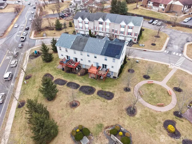 an aerial view of a fireplace with wooden floor