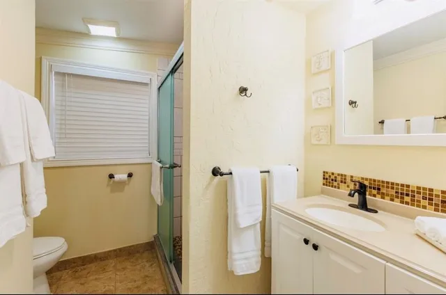 a view of a house with a yard and potted plants