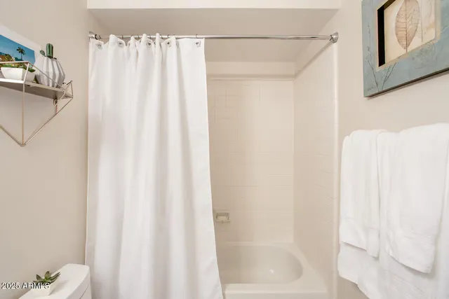 a bathroom with a shower and a tub