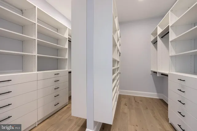 a view of walk in closet with empty racks