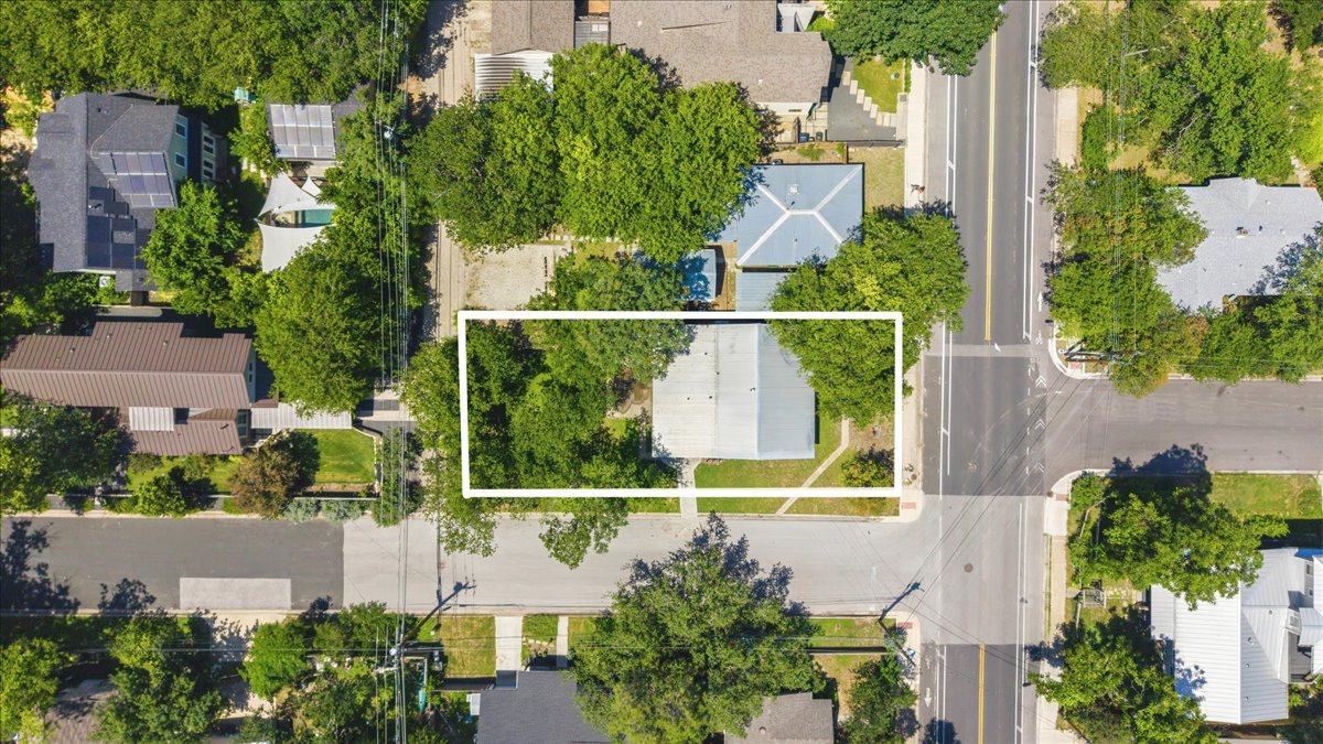 4900 Duval Street Austin, TX 78751 - Photo 12 of 25 Drone view showing the relationship between the property, 49th Street, Duval Street, and the rear alley access. Multiple access points create added flexibility for parking, garage placement, or future site design.