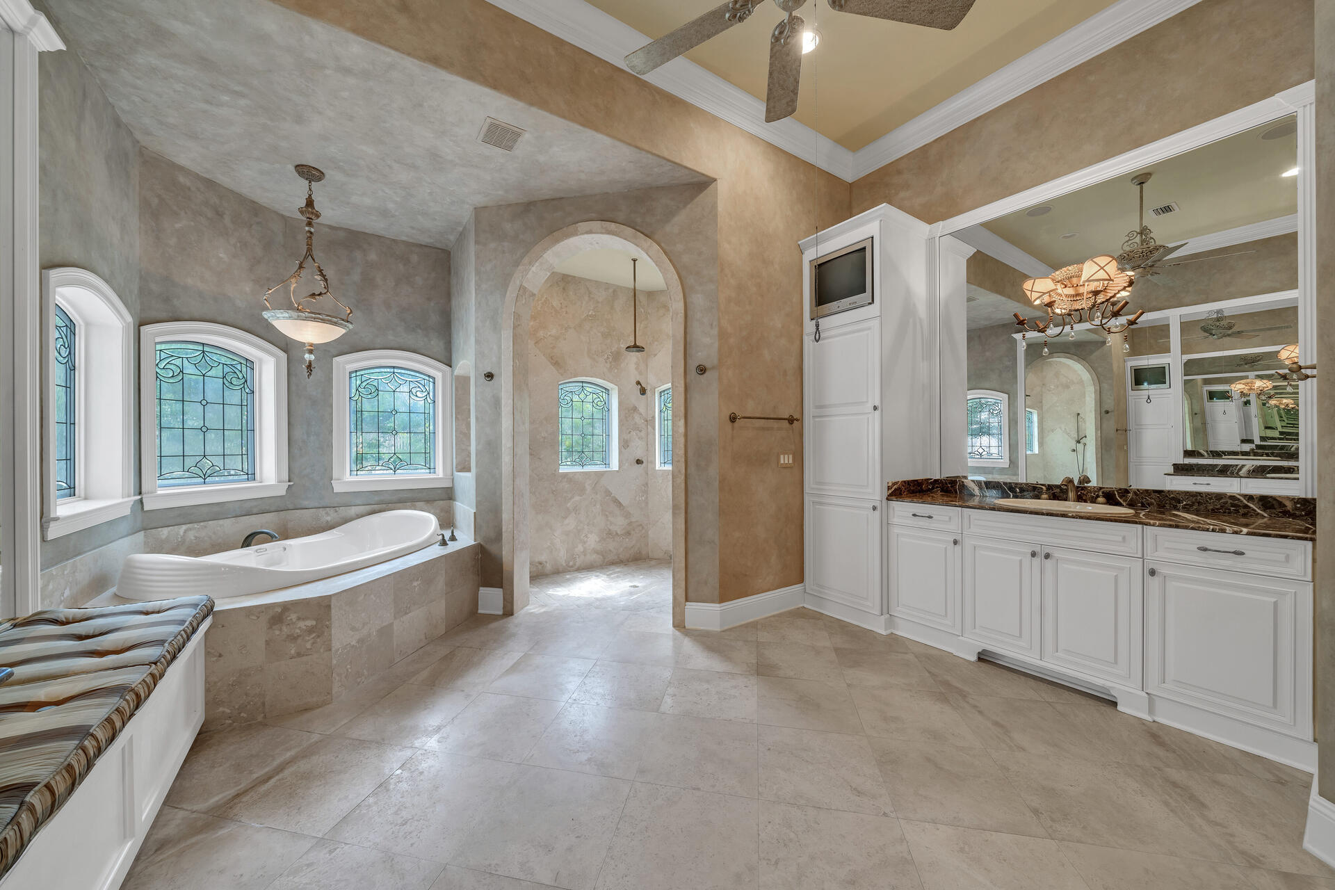 2958 Pine Valley Road Miramar Beach, FL 32550 - Photo 46 of 96 a large spacious bathroom with a granite countertop tub double vanity and a mirrors