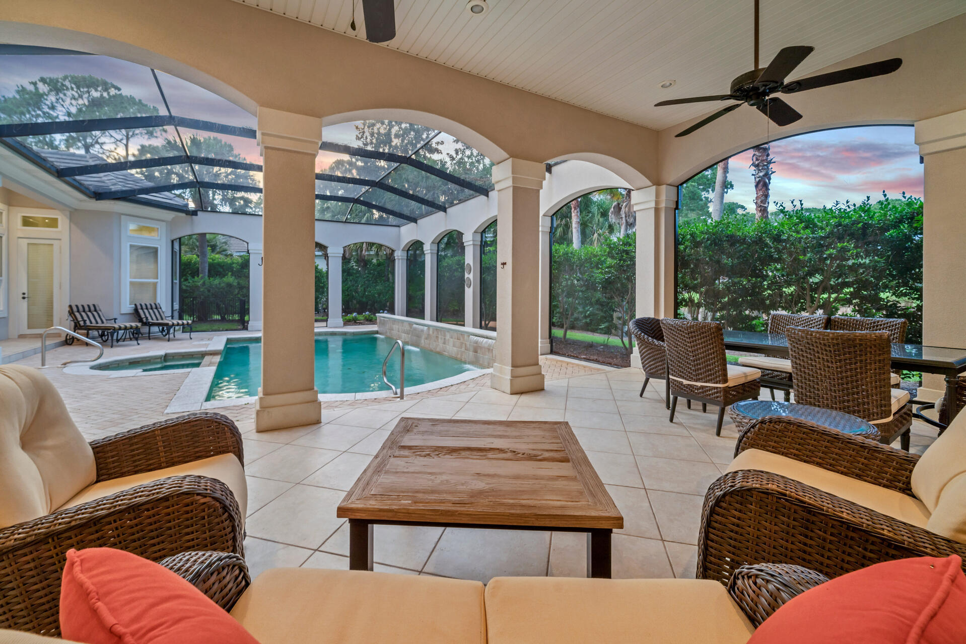 2958 Pine Valley Road Miramar Beach, FL 32550 - Photo 92 of 96 a outdoor space with patio the couches and a dining table with the view of potted plants