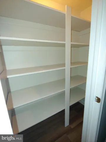 a view of walk in closet with empty racks