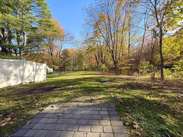 a view of a yard with an trees