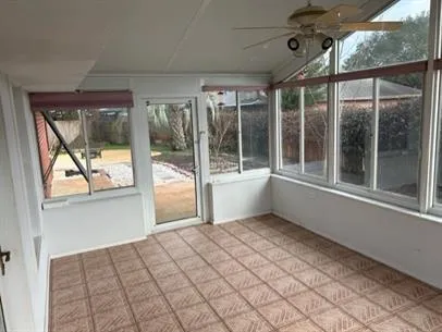 a view of a backyard with a tree