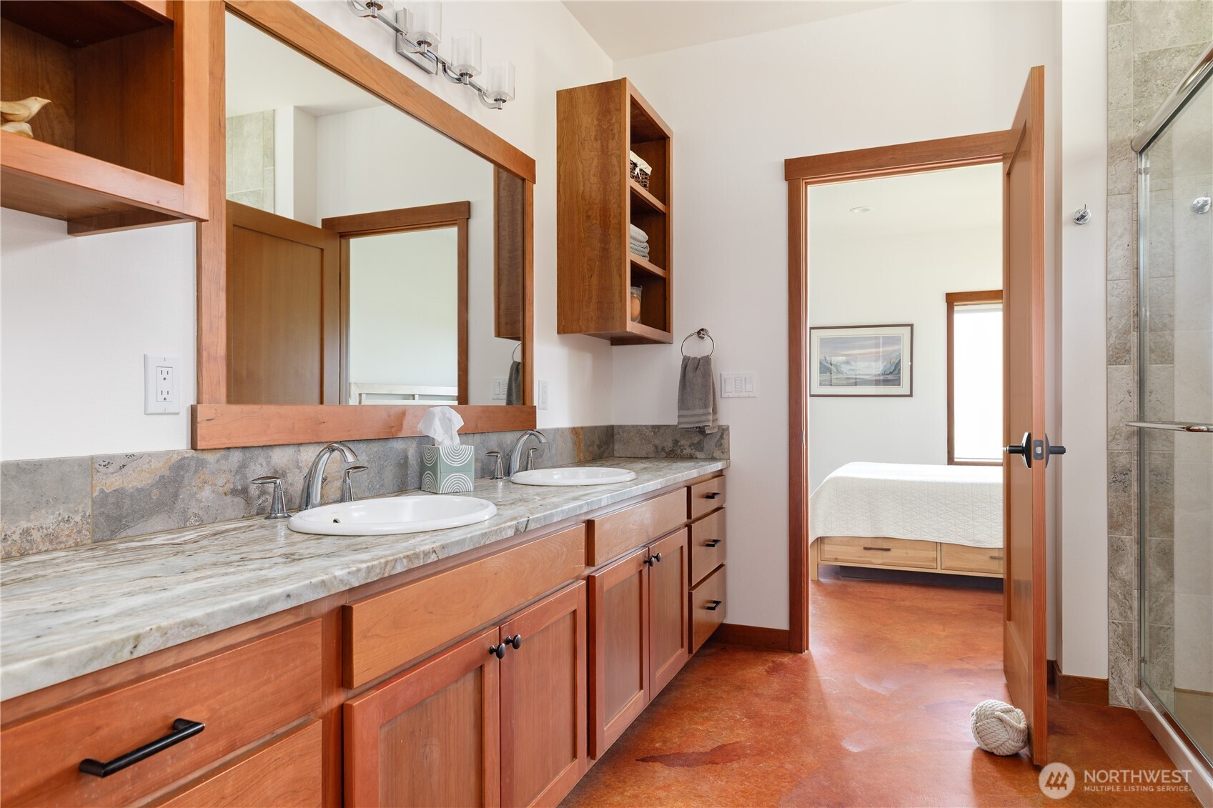 1335 Crestline Terrace Oak Harbor, WA 98277 - Photo 19 of 39 a spacious bathroom with a double vanity sink and a mirror