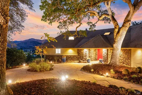 a view of a street with sitting area