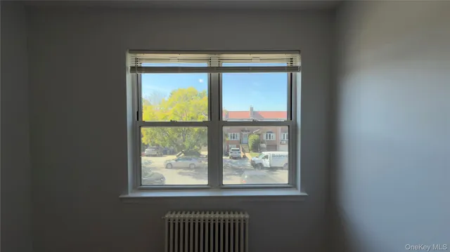 a view of a small space with a window