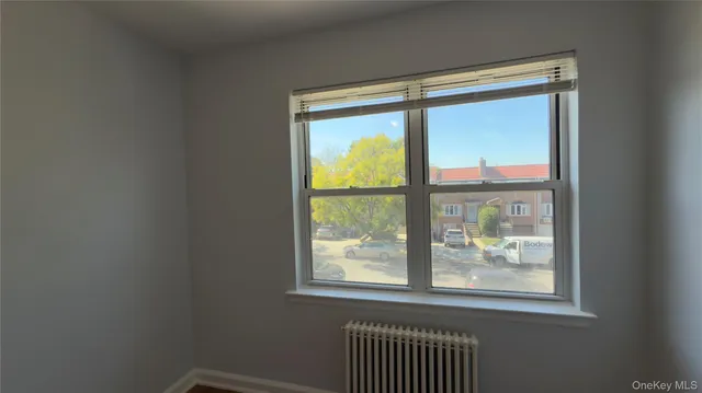 a view of a small space with a window