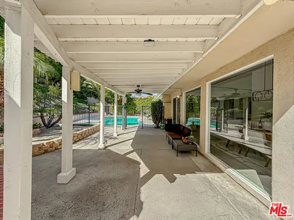 a building outdoor space with seating space