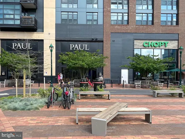 a view of sign board in the city of building