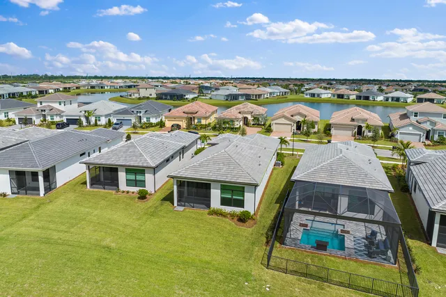 a view of a city with lawn chairs