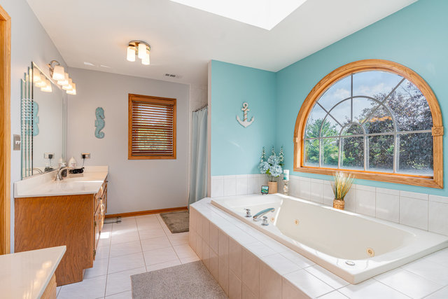 13741 Elizabeth Lane Mokena, IL 60448 - Photo 17 of 29 a bathroom with a tub a sink and a large mirror