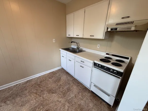 a kitchen with a sink a stove and cabinets