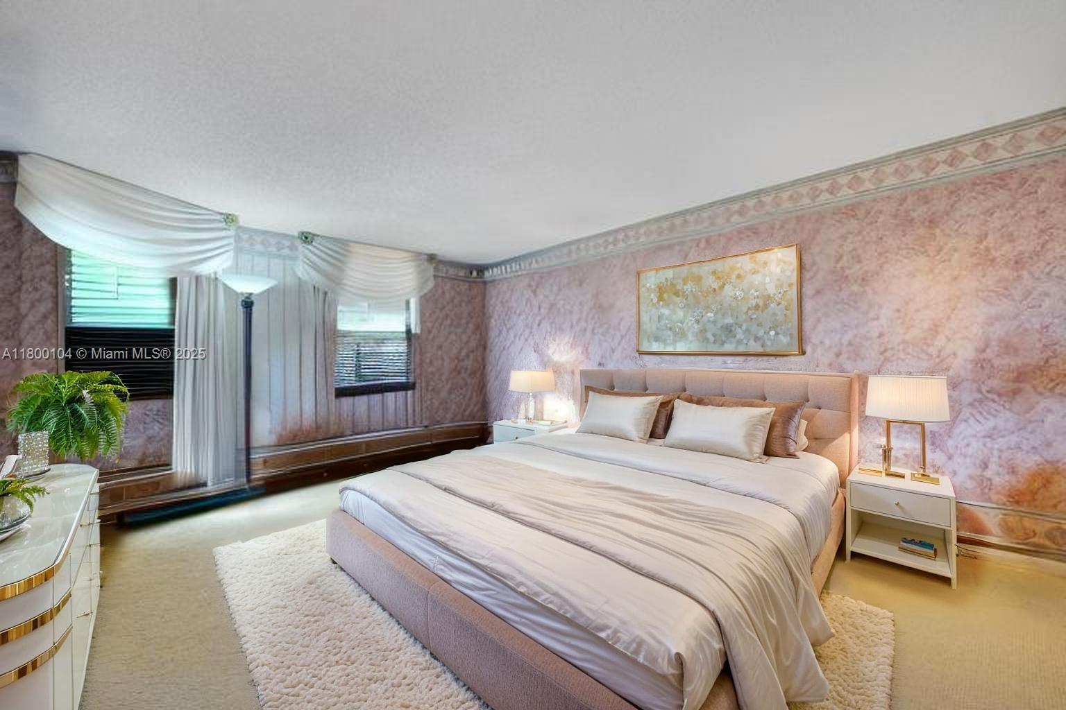 4000 Towerside Terrace, Unit 1403 Miami, FL 33138 - Photo 9 of 59 a bedroom with a large bed a potted plant and a dresser