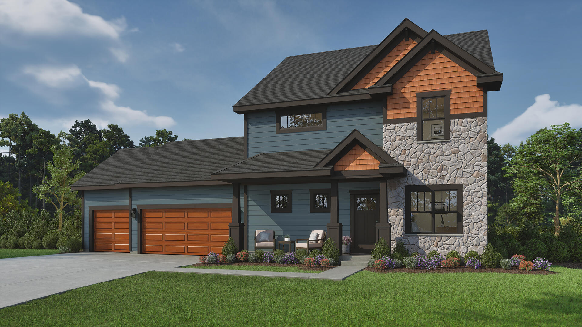 Driveway & Landscaping not included. Rendering shown may not reflect exact structural options or exterior selections of the home